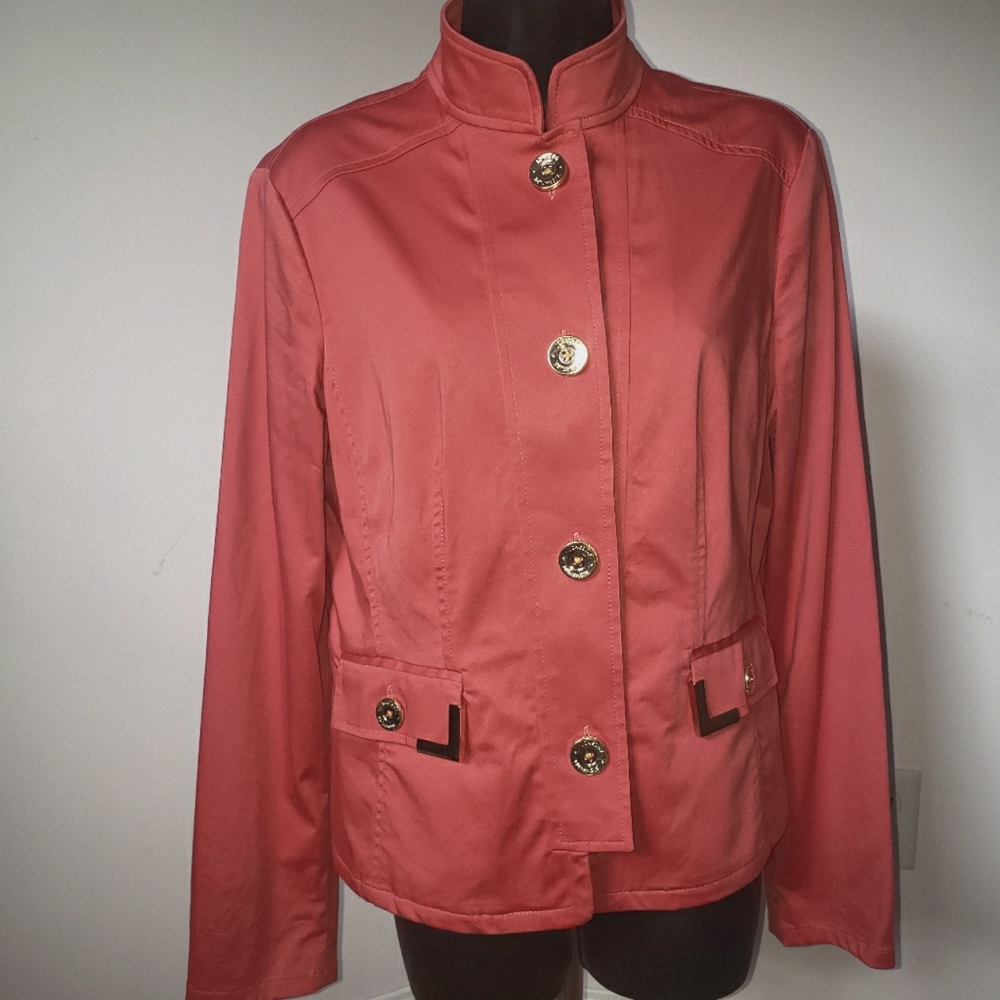 Jones New York Signature Stretch Blazer Coral and gold